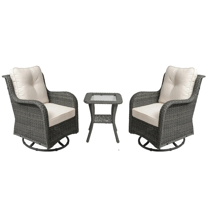 Ensemble Bistro 3 Pièces de Chaises Basculantes Pivotantes en Rotin pour Extérieur