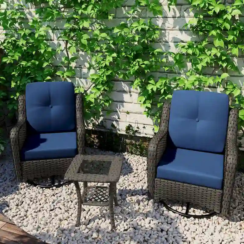 Ensemble Bistro 3 Pièces de Chaises Basculantes Pivotantes en Rotin pour Extérieur
