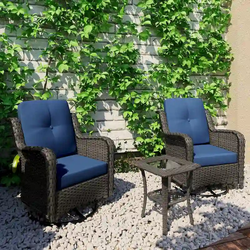 Ensemble Bistro 3 Pièces de Chaises Basculantes Pivotantes en Rotin pour Extérieur