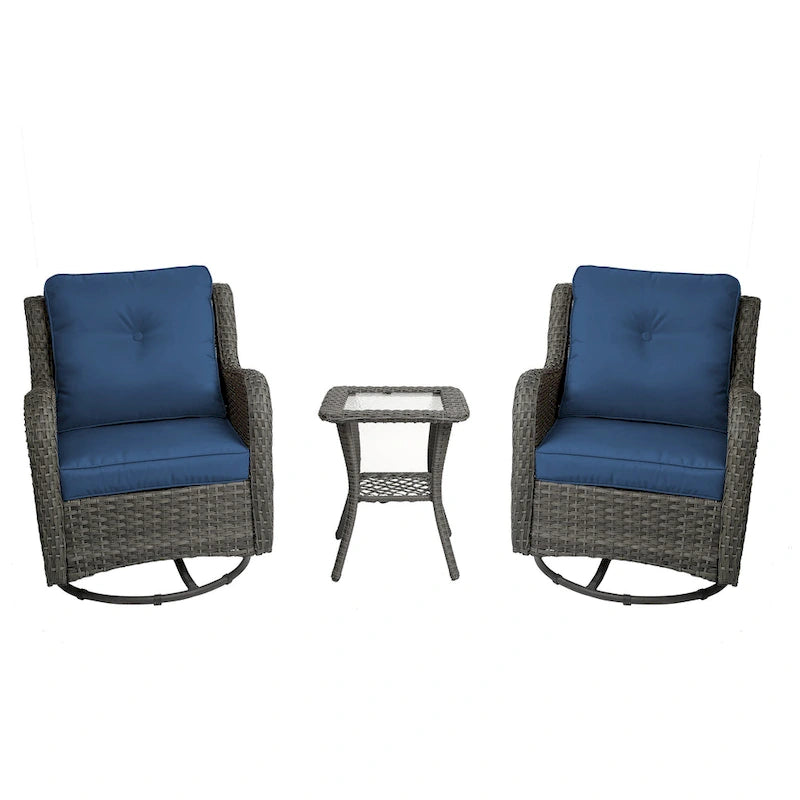 Ensemble Bistro 3 Pièces de Chaises Basculantes Pivotantes en Rotin pour Extérieur