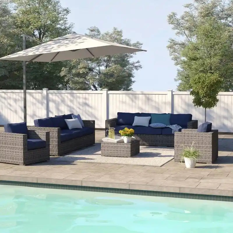 Ensemble de salon de jardin LSI Antibes en osier gris Sunbrella 9 pièces