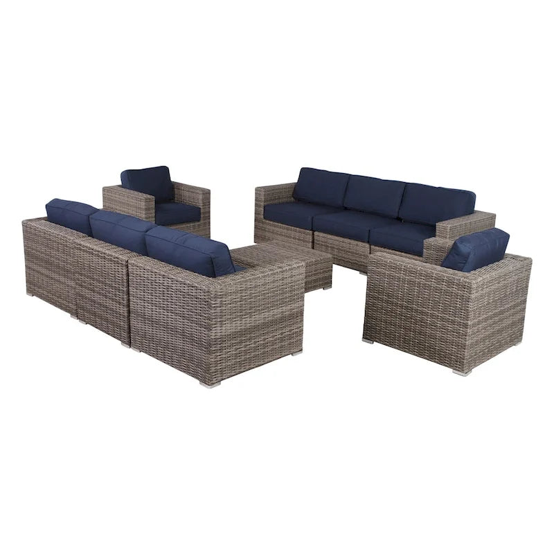 Ensemble de salon de jardin LSI Antibes en osier gris Sunbrella 9 pièces
