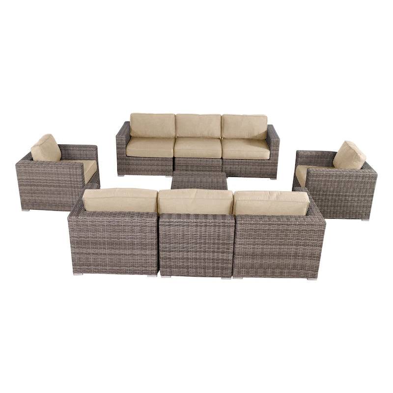 Ensemble de salon de jardin LSI Antibes en osier gris Sunbrella 9 pièces