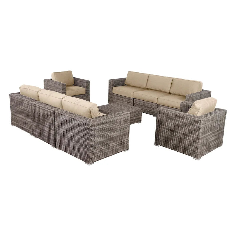Ensemble de salon de jardin LSI Antibes en osier gris Sunbrella 9 pièces