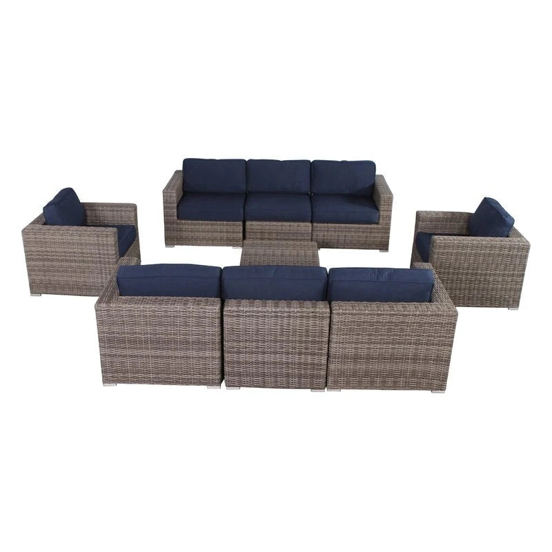 Ensemble de salon de jardin LSI Antibes en osier gris Sunbrella 9 pièces