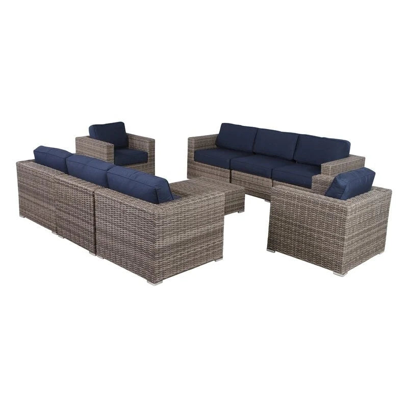 Ensemble de salon de jardin LSI Antibes en osier gris Sunbrella 9 pièces