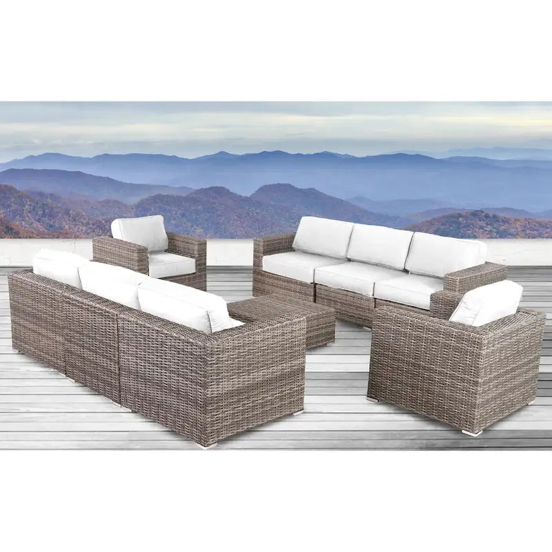 Ensemble de salon de jardin LSI Antibes en osier gris Sunbrella 9 pièces