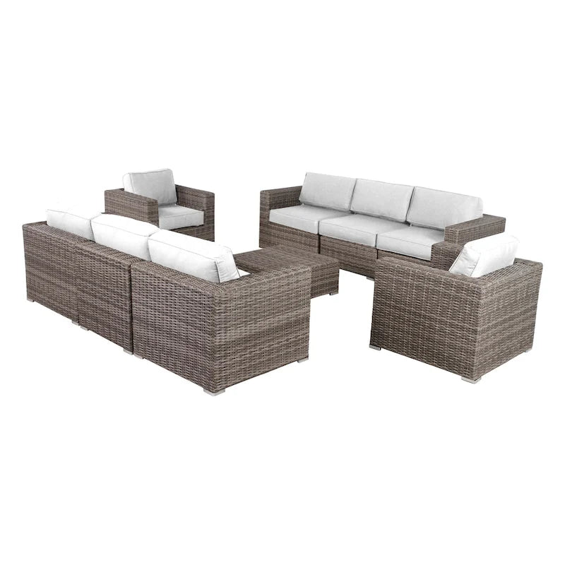 Ensemble de salon de jardin LSI Antibes en osier gris Sunbrella 9 pièces