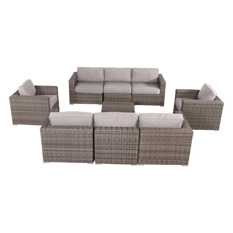 Ensemble de salon de jardin LSI Antibes en osier gris Sunbrella 9 pièces