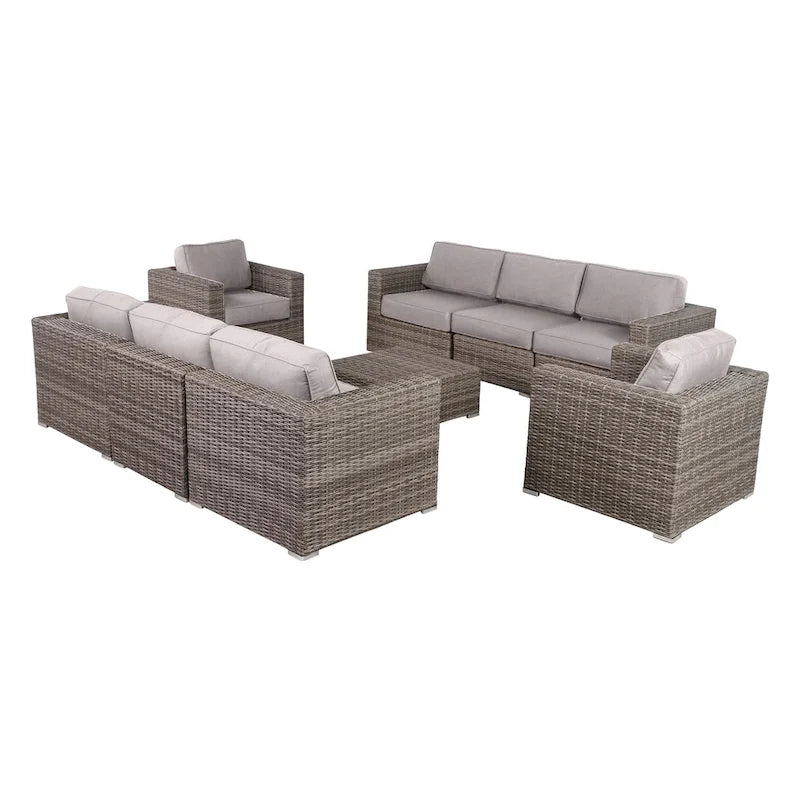 Ensemble de salon de jardin LSI Antibes en osier gris Sunbrella 9 pièces