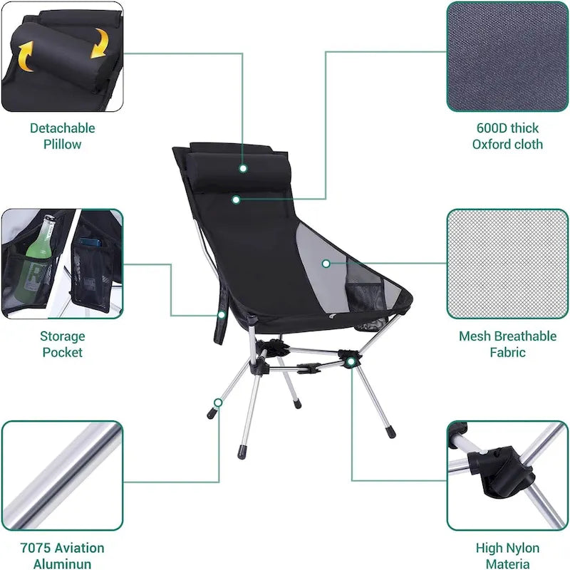 Chaise de camping, Chaise portable pliable, Petite chaise portable, Chaise de camping pliante pour le camping, la plage, l'extérieur
