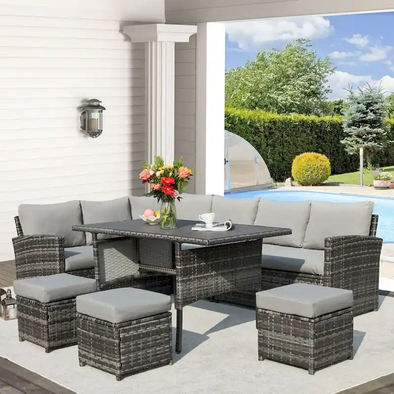 AECOJOY Ensemble de 7 meubles de patio extérieurs en osier et rotin, canapé modulable