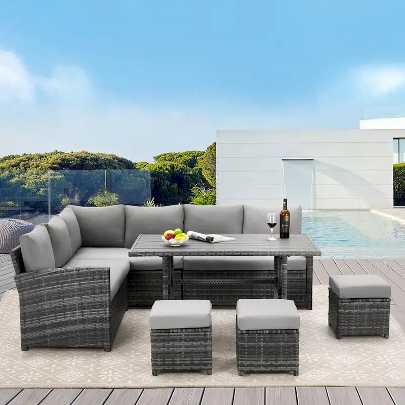 AECOJOY Ensemble de 7 meubles de patio extérieurs en osier et rotin, canapé modulable