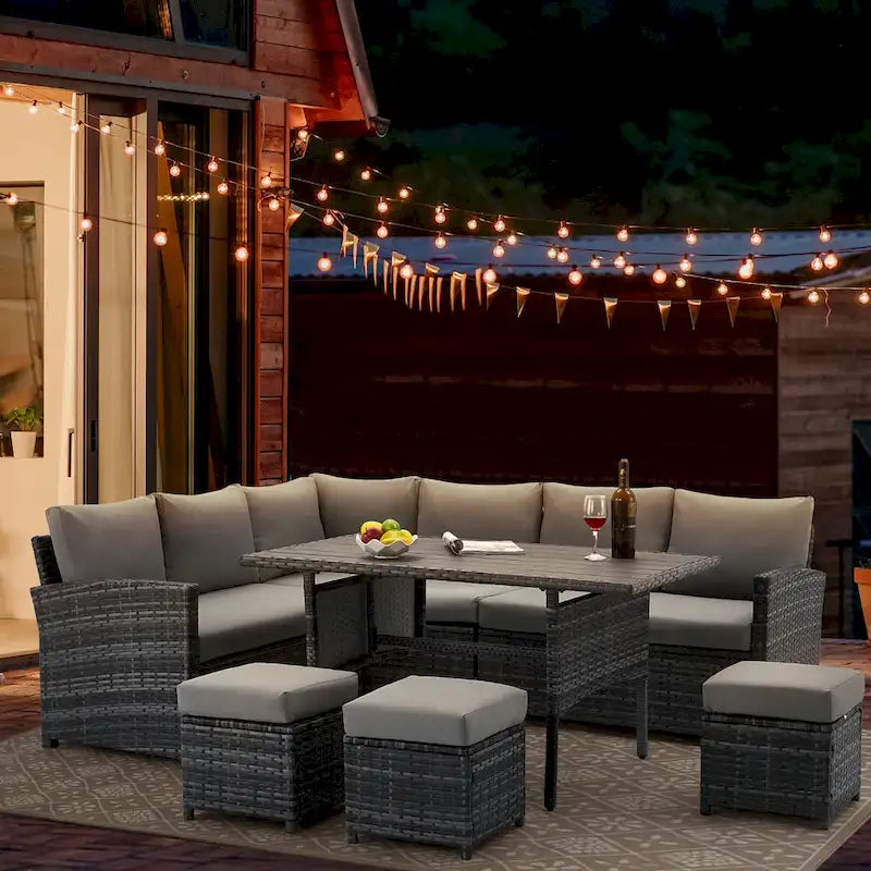 AECOJOY Ensemble de 7 meubles de patio extérieurs en osier et rotin, canapé modulable