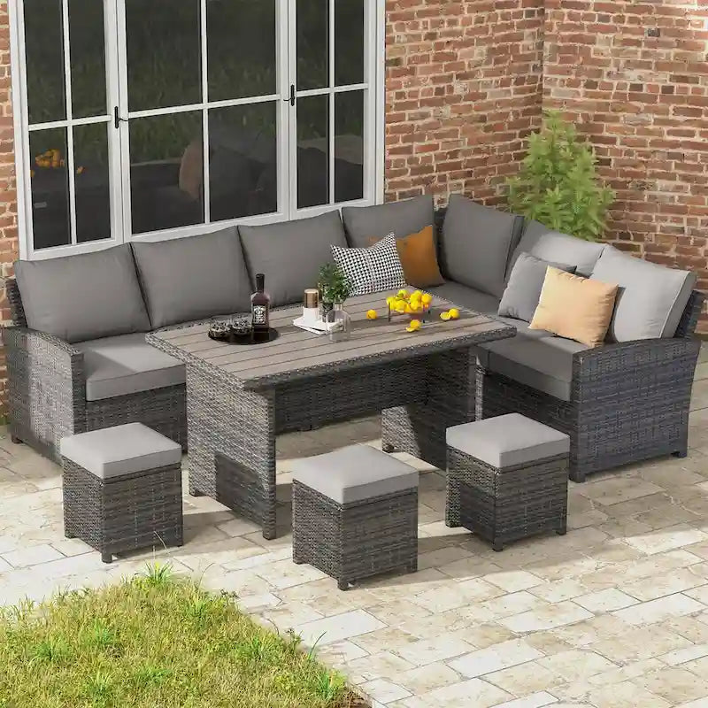 AECOJOY Ensemble de 7 meubles de patio extérieurs en osier et rotin, canapé modulable