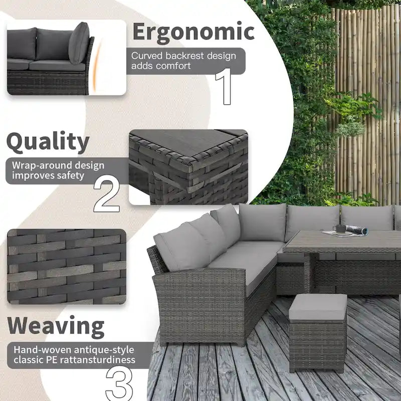 AECOJOY Ensemble de 7 meubles de patio extérieurs en osier et rotin, canapé modulable