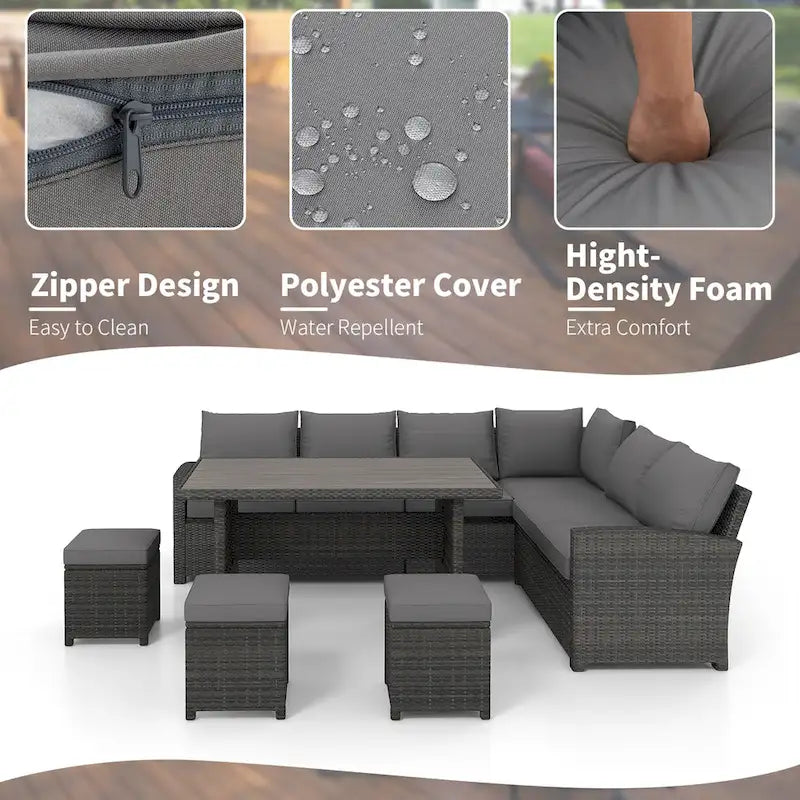 AECOJOY Ensemble de 7 meubles de patio extérieurs en osier et rotin, canapé modulable