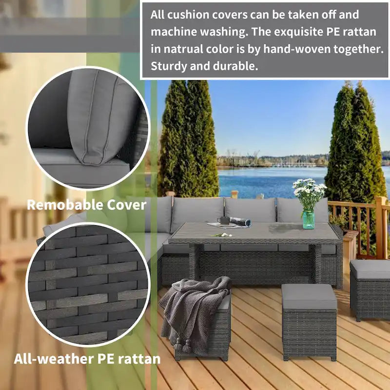 AECOJOY Ensemble de 7 meubles de patio extérieurs en osier et rotin, canapé modulable