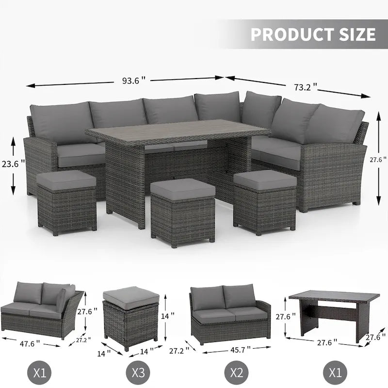 AECOJOY Ensemble de 7 meubles de patio extérieurs en osier et rotin, canapé modulable
