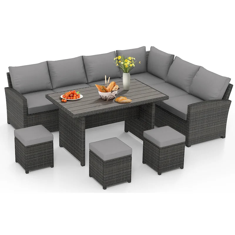 AECOJOY Ensemble de 7 meubles de patio extérieurs en osier et rotin, canapé modulable