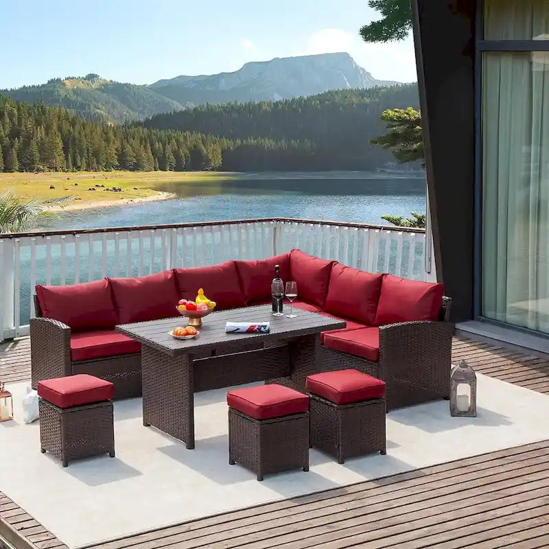 AECOJOY Ensemble de 7 meubles de patio extérieurs en osier et rotin, canapé modulable