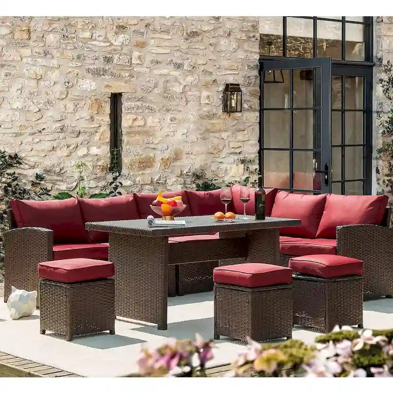 AECOJOY Ensemble de 7 meubles de patio extérieurs en osier et rotin, canapé modulable