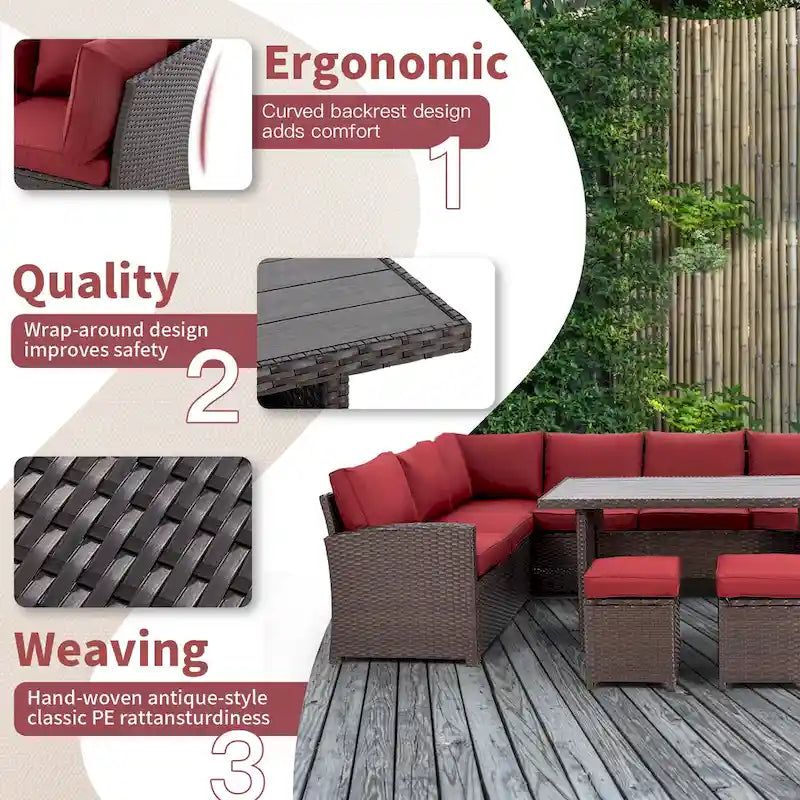 AECOJOY Ensemble de 7 meubles de patio extérieurs en osier et rotin, canapé modulable