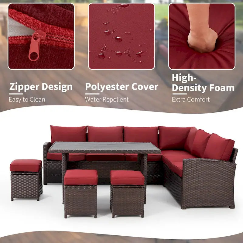 AECOJOY Ensemble de 7 meubles de patio extérieurs en osier et rotin, canapé modulable