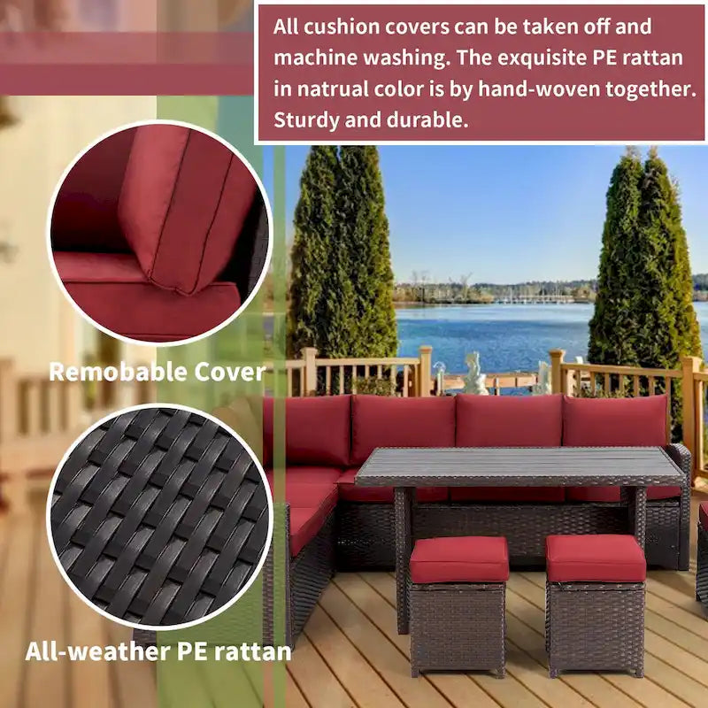 AECOJOY Ensemble de 7 meubles de patio extérieurs en osier et rotin, canapé modulable