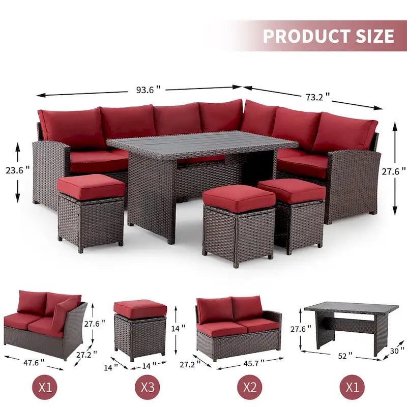 AECOJOY Ensemble de 7 meubles de patio extérieurs en osier et rotin, canapé modulable