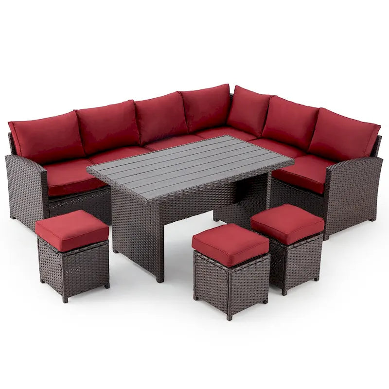 AECOJOY Ensemble de 7 meubles de patio extérieurs en osier et rotin, canapé modulable