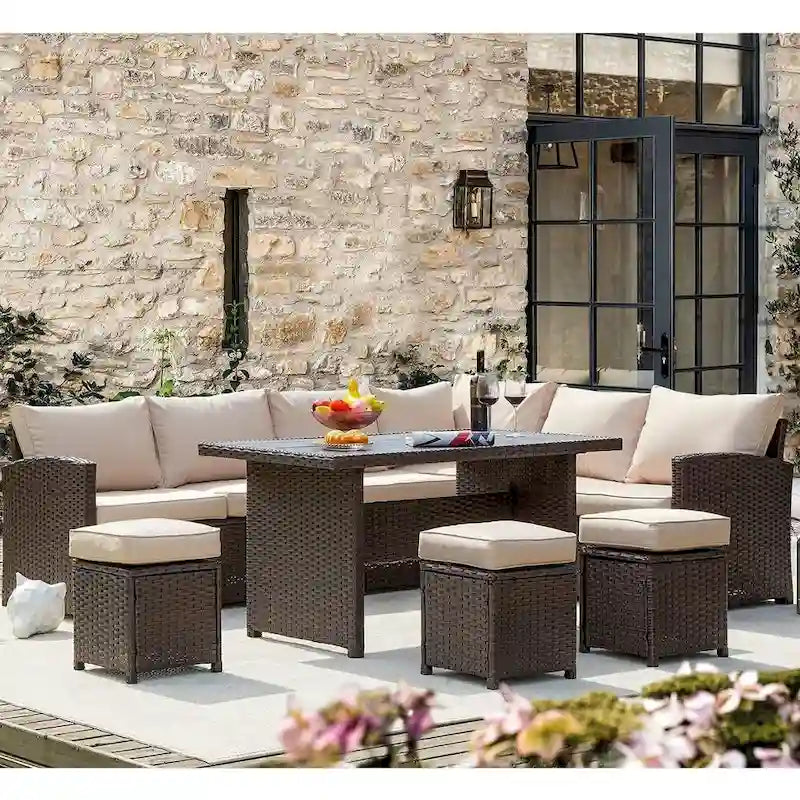 AECOJOY Ensemble de 7 meubles de patio extérieurs en osier et rotin, canapé modulable