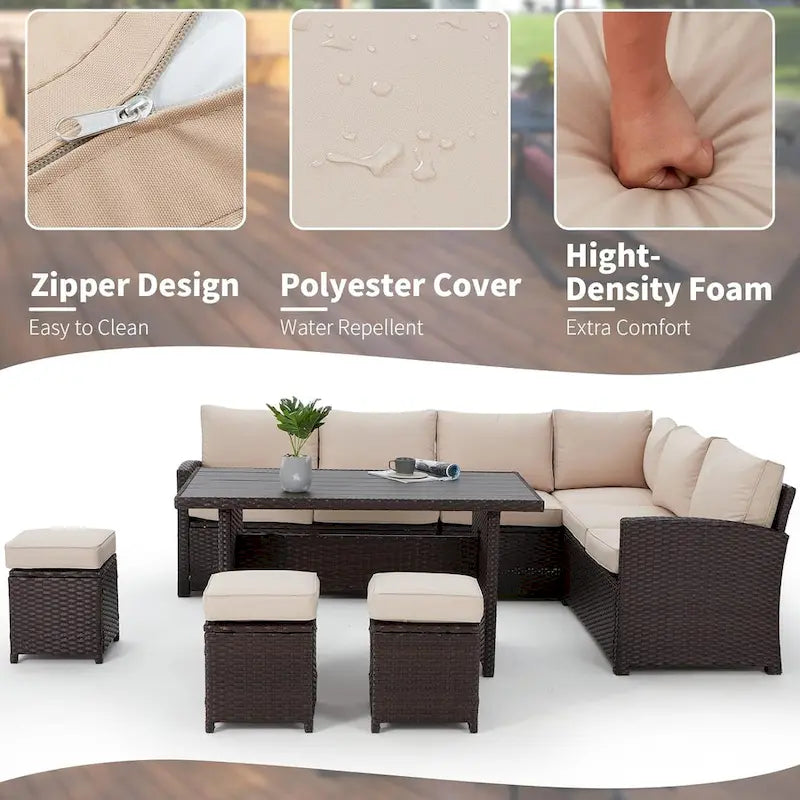 AECOJOY Ensemble de 7 meubles de patio extérieurs en osier et rotin, canapé modulable