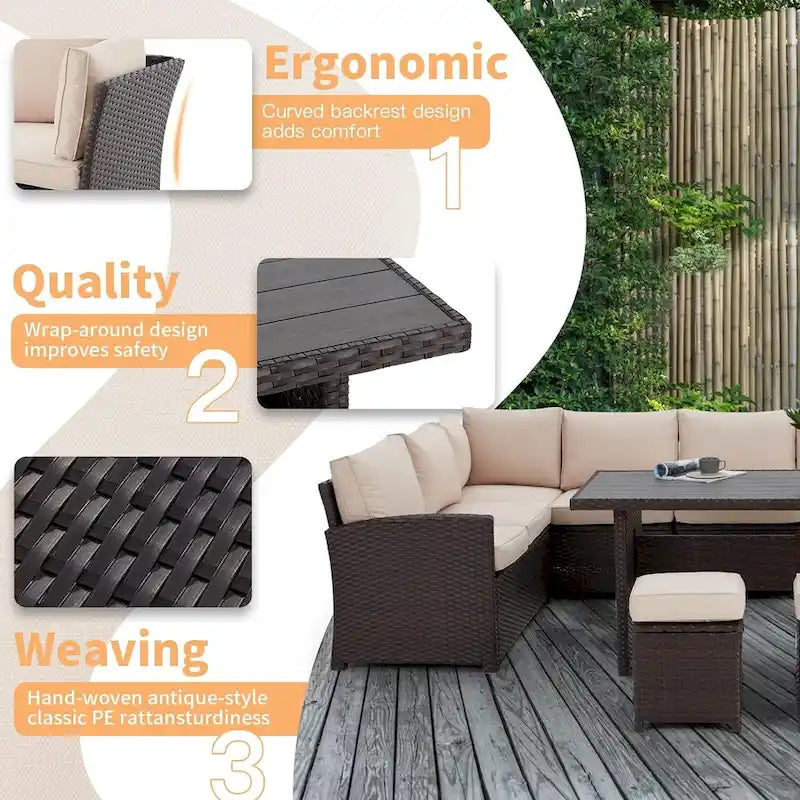 AECOJOY Ensemble de 7 meubles de patio extérieurs en osier et rotin, canapé modulable