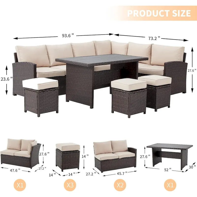 AECOJOY Ensemble de 7 meubles de patio extérieurs en osier et rotin, canapé modulable