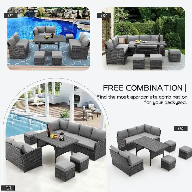 AECOJOY Ensemble de 7 meubles de patio extérieurs en osier et rotin, canapé modulable