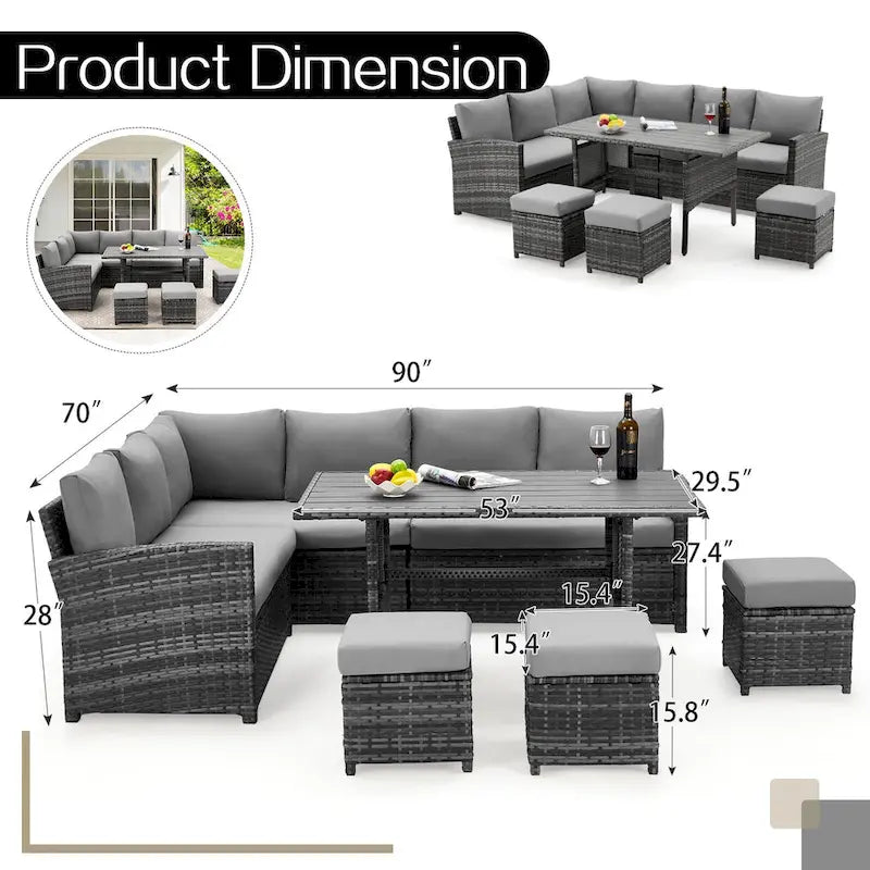 AECOJOY Ensemble de 7 meubles de patio extérieurs en osier et rotin, canapé modulable