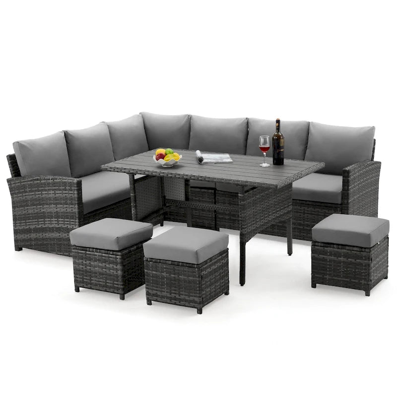 AECOJOY Ensemble de 7 meubles de patio extérieurs en osier et rotin, canapé modulable