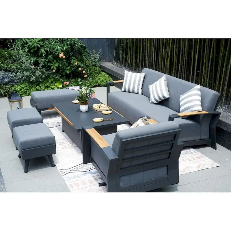 Collection de salon de patio en aluminium pour extérieur et intérieur avec table basse, gris (Vous pouvez choisir un ensemble ou une pièce seule)