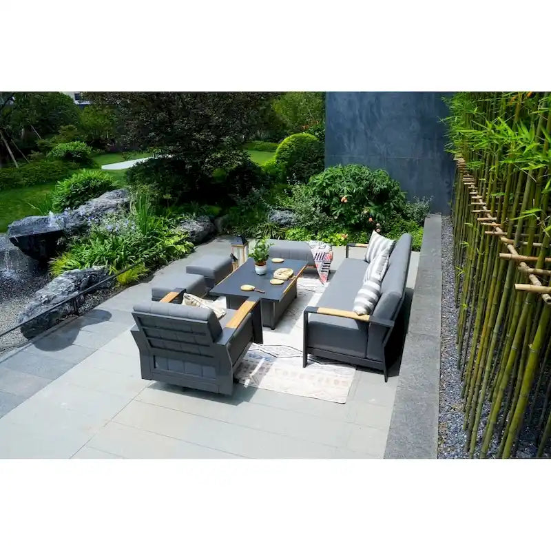 Collection de salon de patio en aluminium pour extérieur et intérieur avec table basse, gris (Vous pouvez choisir un ensemble ou une pièce seule)