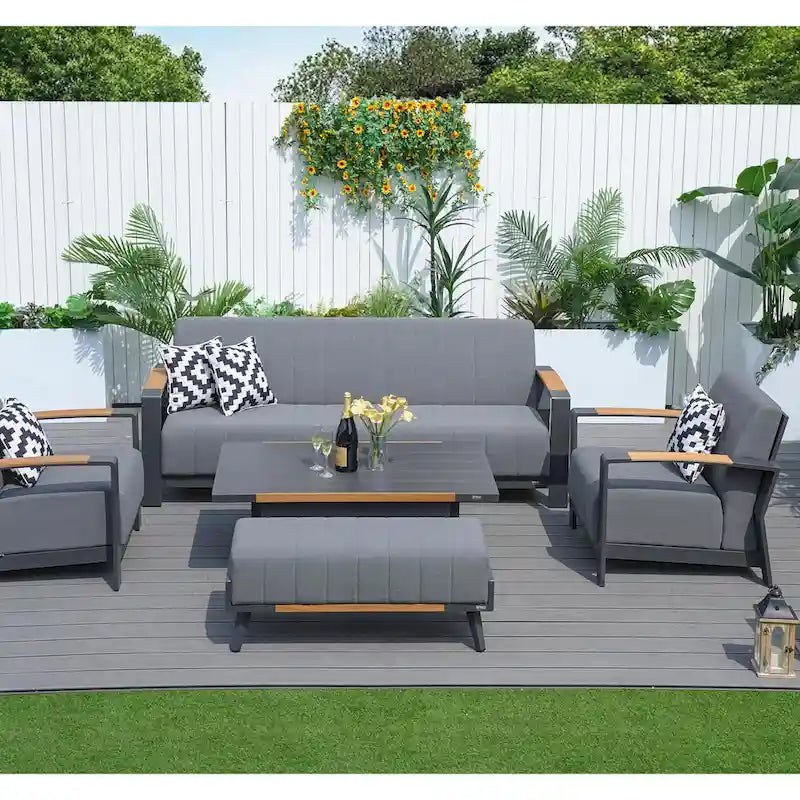 Collection de salon de patio en aluminium pour extérieur et intérieur avec table basse, gris (Vous pouvez choisir un ensemble ou une pièce seule)
