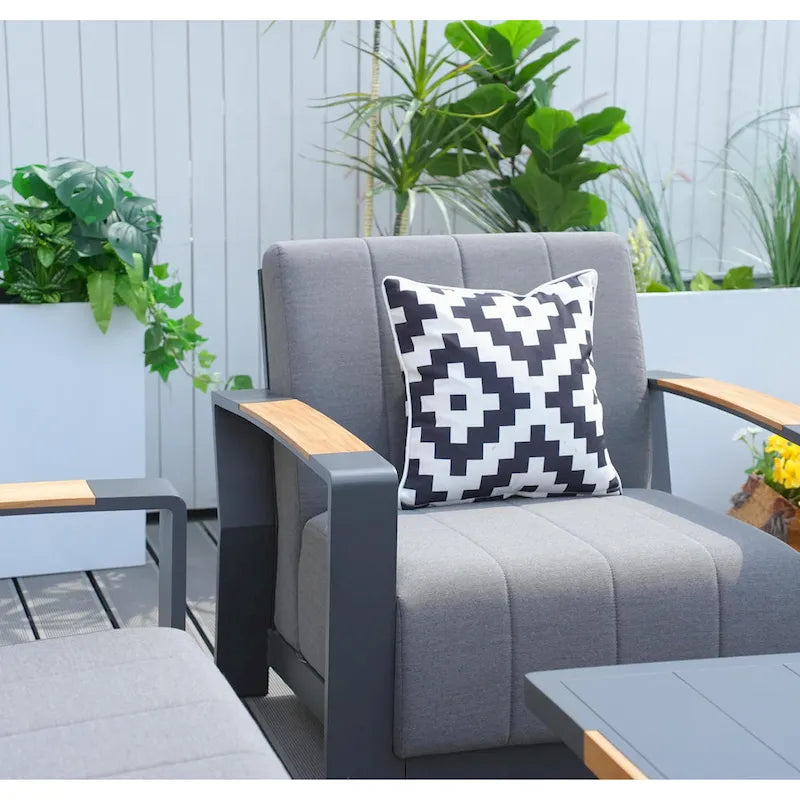 Collection de salon de patio en aluminium pour extérieur et intérieur avec table basse, gris (Vous pouvez choisir un ensemble ou une pièce seule)
