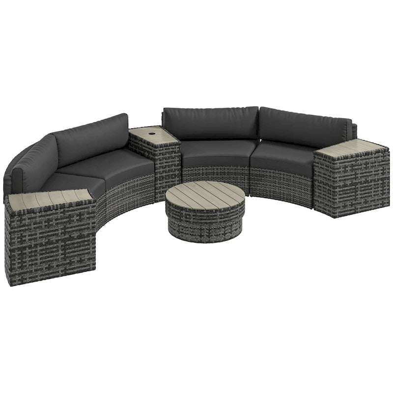 Ensemble de mobilier de jardin Outsunny 8 pièces avec 4 fauteuils de canapé en rotin et 4 tables, ensemble de conversation extérieur avec rangement et trou pour parasol