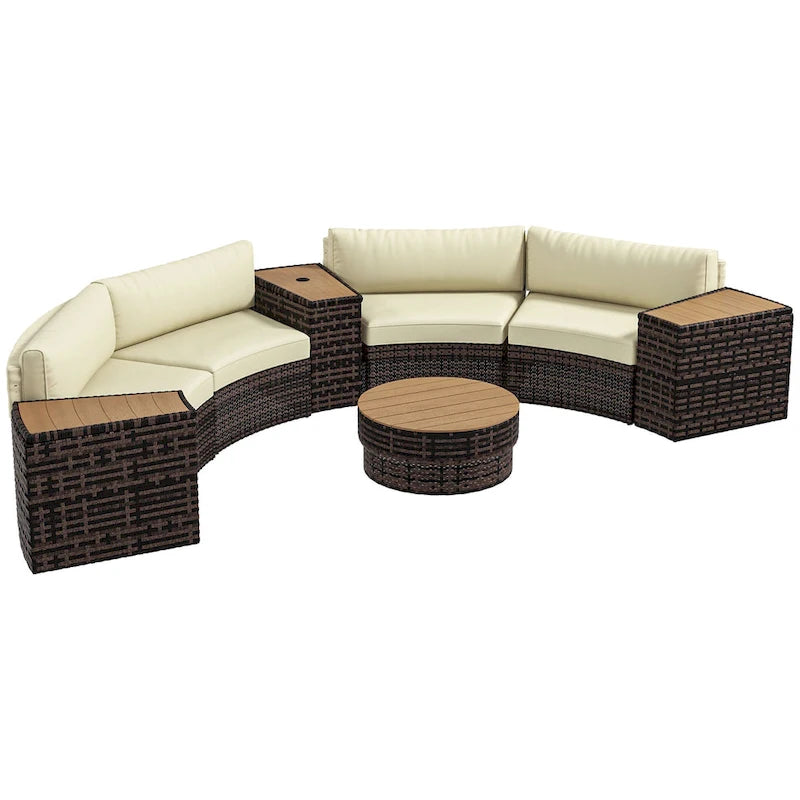 Ensemble de mobilier de jardin Outsunny 8 pièces avec 4 fauteuils de canapé en rotin et 4 tables, ensemble de conversation extérieur avec rangement et trou pour parasol