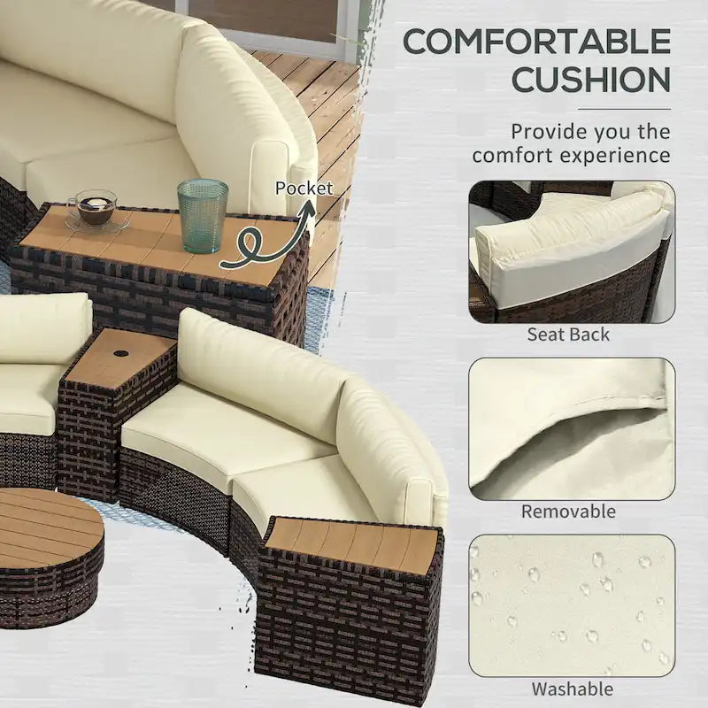 Ensemble de mobilier de jardin Outsunny 8 pièces avec 4 fauteuils de canapé en rotin et 4 tables, ensemble de conversation extérieur avec rangement et trou pour parasol