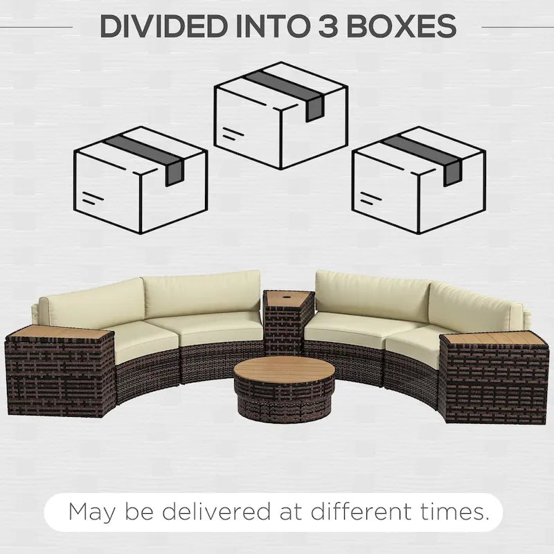 Ensemble de mobilier de jardin Outsunny 8 pièces avec 4 fauteuils de canapé en rotin et 4 tables, ensemble de conversation extérieur avec rangement et trou pour parasol