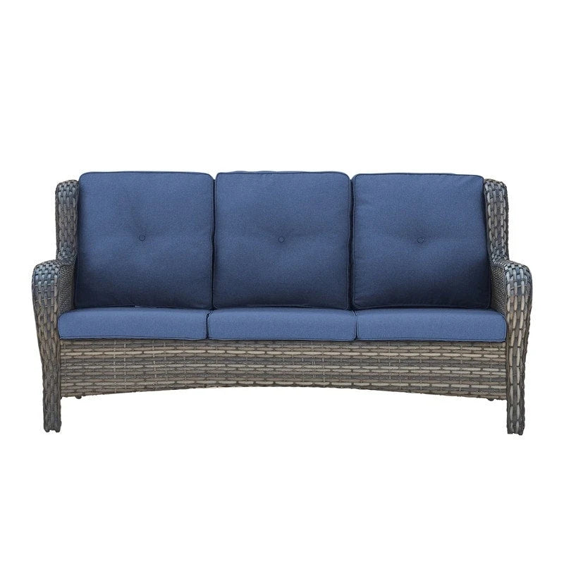 Canapé d'extérieur 3 places en osier avec coussin, dossier haut et assise profonde
