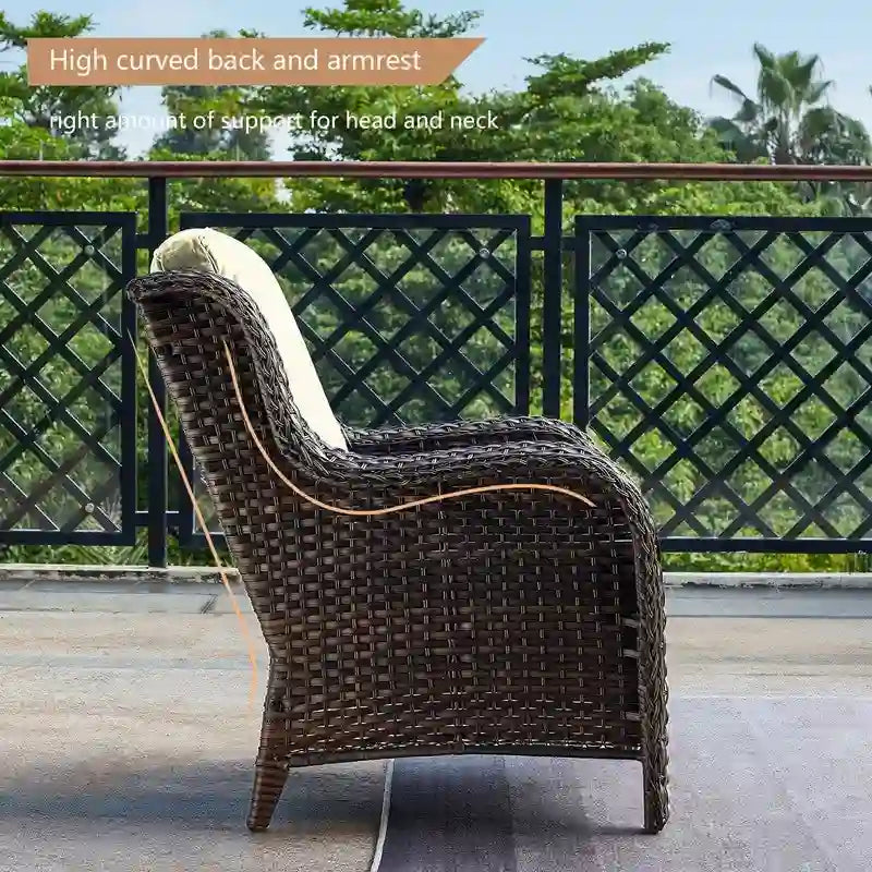 Canapé d'extérieur 3 places en osier avec coussin, dossier haut et assise profonde
