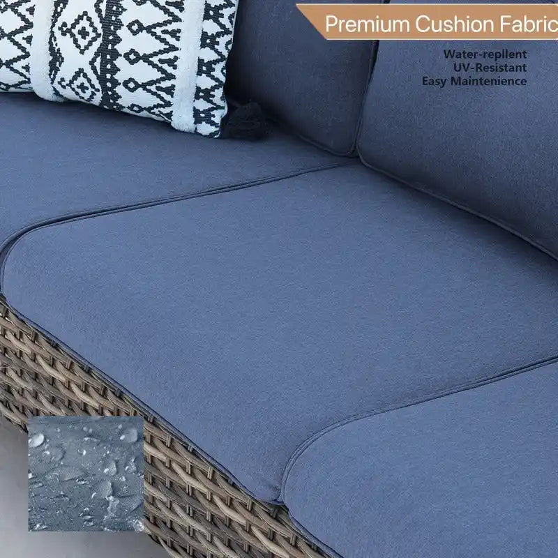 Canapé d'extérieur 3 places en osier avec coussin, dossier haut et assise profonde