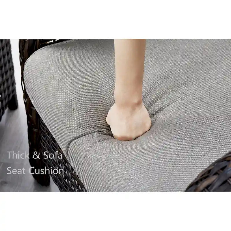 Canapé d'extérieur 3 places en osier avec coussin, dossier haut et assise profonde